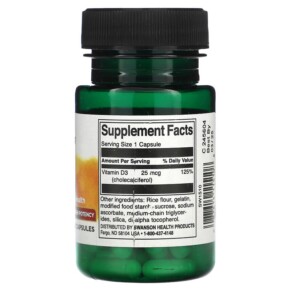 Thành phần vi chất của Swanson Vitamin D3 25 mcg (1.000 IU) 60 Capsules 087614115108