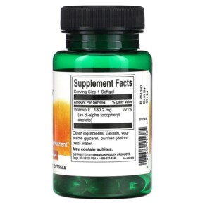 Thành phần vi chất của Swanson Vitamin E 180 mg (400 IU) 60 Softgels 087614114385