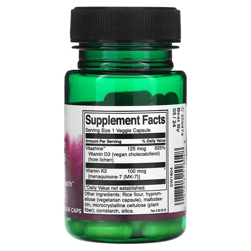 Swanson Vitamins D3 & K2 60 Veggie Caps 2 Thành phần vi chất của Swanson Vitamins D3 & K2 60 Veggie Caps 087614118048