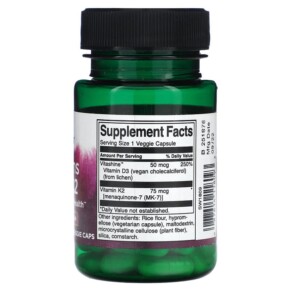Thành phần vi chất của Swanson Vitamins D3 & K2 60 Veggie Caps 087614118093