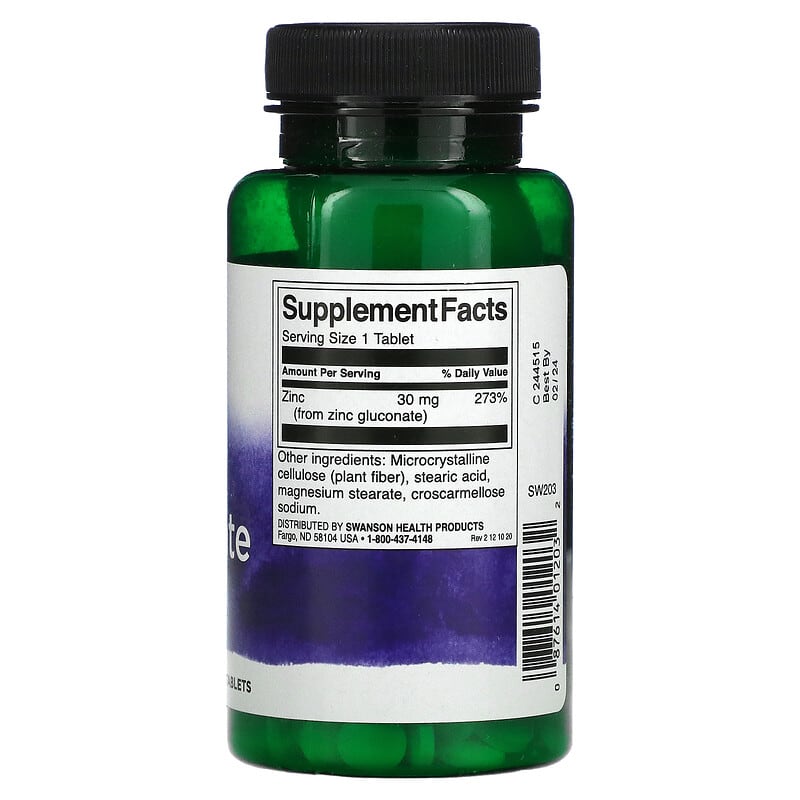 Swanson Zinc Gluconate 30 mg 250 Tablets 2 Thành phần vi chất của Swanson Zinc Gluconate 30 mg 250 Tablets 087614012032