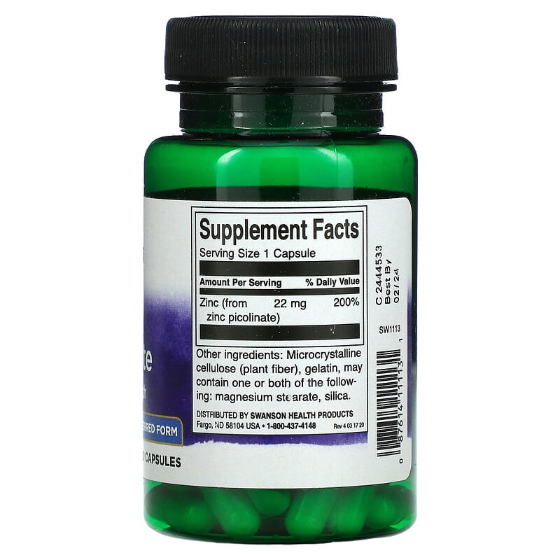 Swanson Zinc Picolinate 22 mg 60 Capsules 2 Thành phần vi chất của Swanson Zinc Picolinate 22 mg 60 Capsules 087614111131
