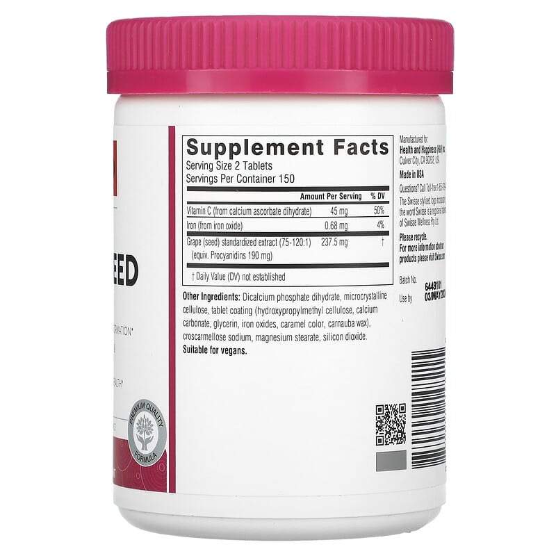 Swisse Grape Seed 14.250 mg 300 Tablets 2 Thành phần vi chất của Swisse Grape Seed 14.250 mg 300 Tablets 850000148215
