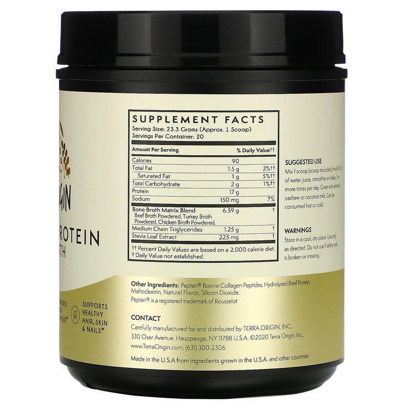 Terra Origin Collagen + Protein Bone Broth Vanilla 16.43 oz (466 g) 2 Thành phần vi chất của Terra Origin Collagen + Protein Bone Broth Vanilla 16.43 oz (466 g) 857668007106