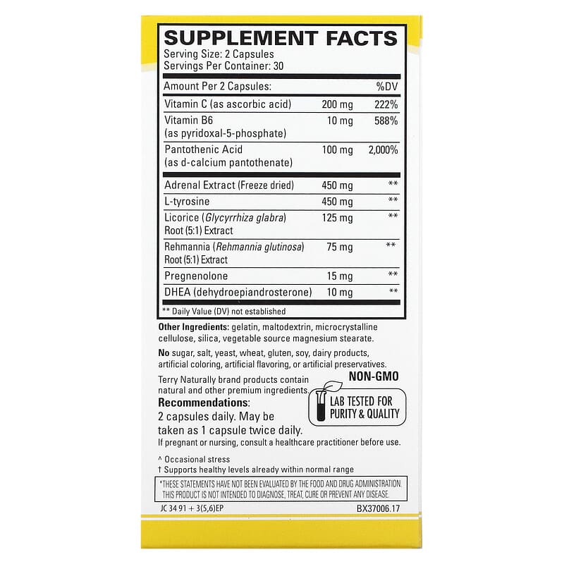 Terry Naturally Adrenaplex Maximum Adrenal Support 60 Capsules 2 Thành phần vi chất của Terry Naturally Adrenaplex Maximum Adrenal Support 60 Capsules 367703370060