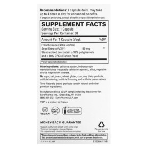 Thành phần vi chất của Terry Naturally Clinical OPC 150 mg 60 Capsules 367703336066