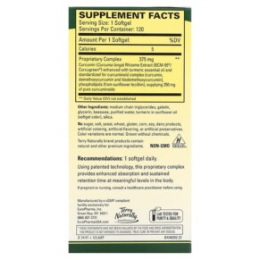 Thành phần vi chất của Terry Naturally CuraMed 375 mg 120 Softgels 367703402020