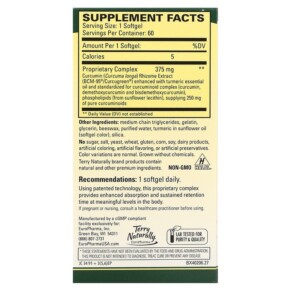 Thành phần vi chất của Terry Naturally CuraMed 375 mg 60 Softgels 367703402068