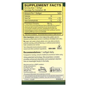 Thành phần vi chất của Terry Naturally CuraMed 750 mg 60 Softgels 367703202965