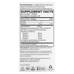 Thành phần vi chất của Terry Naturally Omega 7 Dry Eye Relief 60 Softgels 367703135065