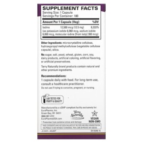Thành phần vi chất của Terry Naturally Tri-Iodine 12.5 mg 180 Capsules 367703182908
