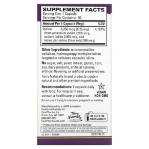 Thành phần vi chất của Terry Naturally Tri-Iodine 6.25 mg 90 Capsules 367703117900