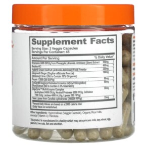 Thành phần vi chất của The Genius Brand Digestion Optimizer 135 Veggie Capsules 850098008248