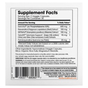 Thành phần vi chất của The Genius Brand Eternal Anti-Aging 60 Veggie Capsules 810037680607