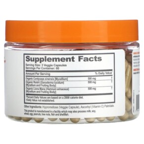 Thành phần vi chất của The Genius Brand Genius Mushrooms 180 Veggie Capsules 810037681147