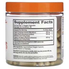 Thành phần vi chất của The Genius Brand Genius Mushrooms 90 Veggie Capsules 850098008088