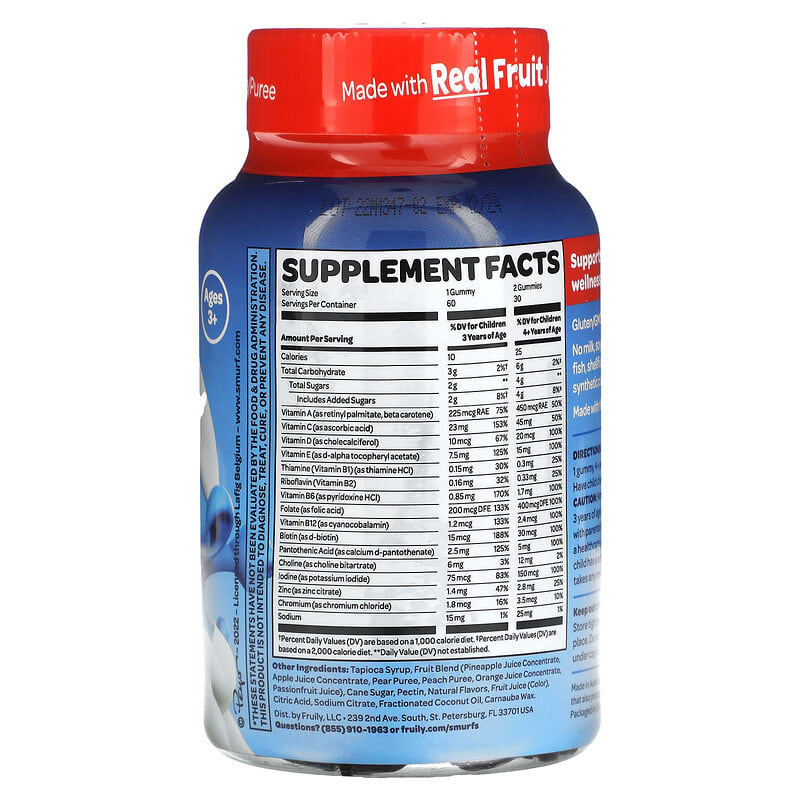 The Smurfs Kids Gummy Multi-Vitamin Ages 3+ Smurf Berry 60 Gummies 2 Thành phần vi chất của The Smurfs Kids Gummy Multi-Vitamin Ages 3+ Smurf Berry 60 Gummies 850019556940