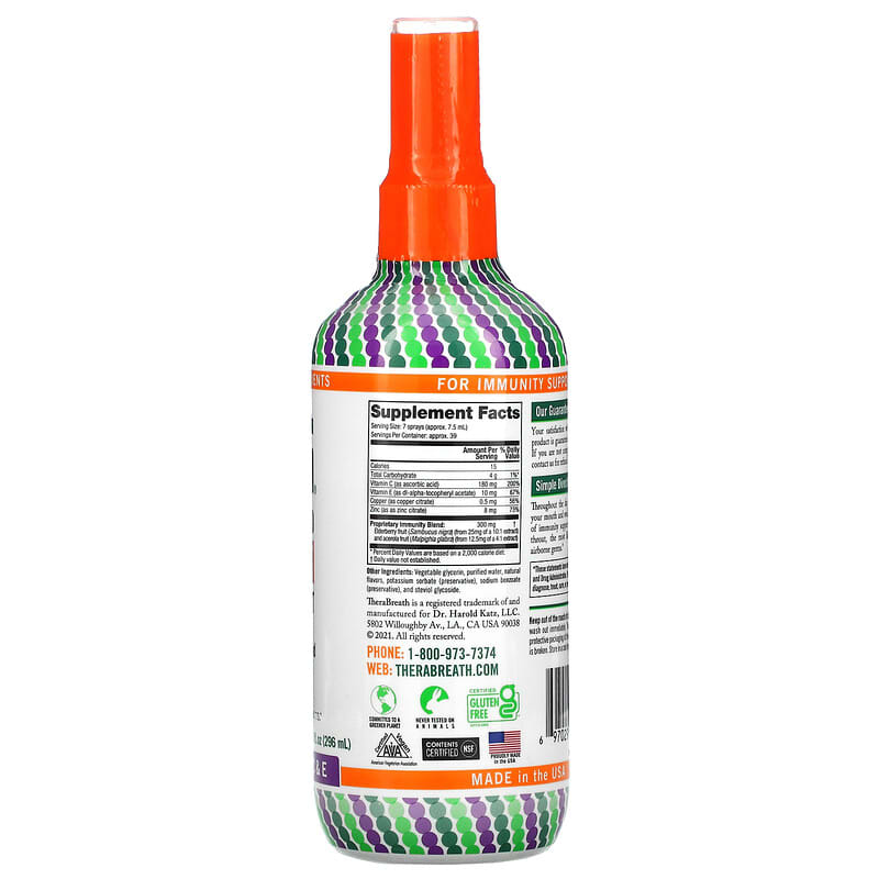 TheraBreath Immunity Support Oral Spray Supplement 10 fl oz (296 ml) 2 Thành phần vi chất của TheraBreath Immunity Support Oral Spray Supplement 10 fl oz (296 ml) 697029633953