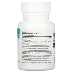 Thành phần vi chất của Thorne 5-MTHF 15 mg 30 Capsules 693749006626