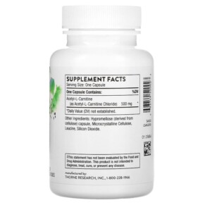 Thành phần vi chất của Thorne Acetyl-L-Carnitine 500 mg 60 Capsules 693749520023
