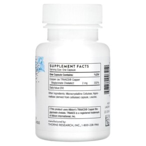 Thành phần vi chất của Thorne Copper Bisglycinate 60 Capsules 693749003410