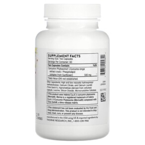 Thành phần vi chất của Thorne Curcumin Phytosome Sustained Release 500 mg 120 Capsules 693749004844