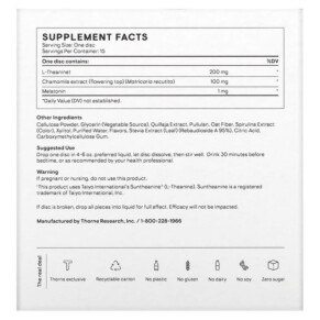 Thành phần vi chất của Thorne Effusio Sleep + Wild Blueberry 15 Nutrient Discs 693749011729