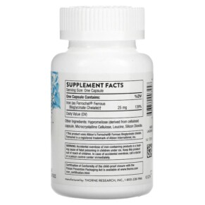 Thành phần vi chất của Thorne Iron Bisglycinate 60 Capsules 693749003458