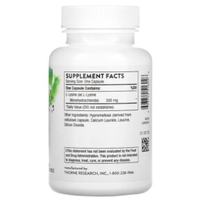 Thành phần vi chất của Thorne L-Lysine 500 mg 60 Capsules 693749516026