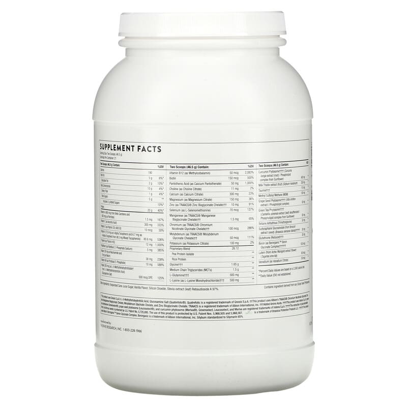 Thorne MediClear-SGS Vanilla 34.4 oz (977 g) 2 Thành phần vi chất của Thorne MediClear-SGS Vanilla 34.4 oz (977 g) 693749012566
