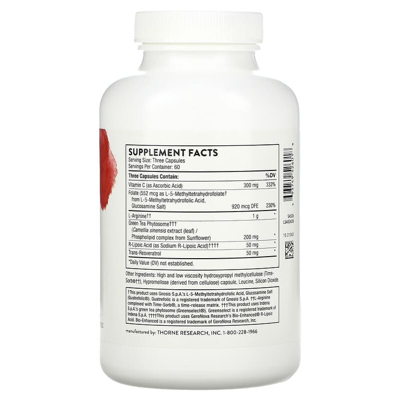 Thorne Perfusia Plus Arginine Plus Cofactors 180 Capsules 2 Thành phần vi chất của Thorne Perfusia Plus Arginine Plus Cofactors 180 Capsules 693749526018
