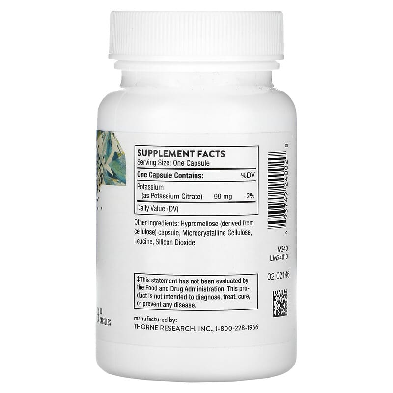 Thorne Potassium Citrate 90 Capsules 2 Thành phần vi chất của Thorne Potassium Citrate 90 Capsules 693749240020