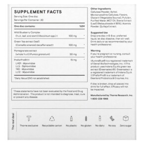 Thành phần vi chất của Thorne Prebiotic + Pomegranate Berry 30 Nutrient Discs 693749011293