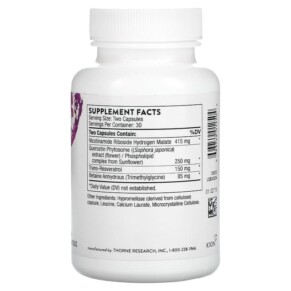 Thành phần vi chất của Thorne ResveraCel 60 Capsules 693749012504