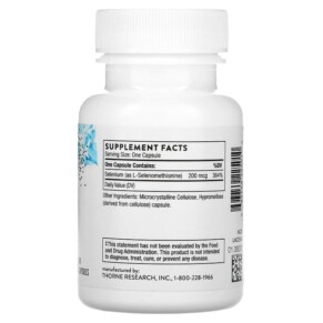 Thành phần vi chất của Thorne Selenium 200 mcg 60 Capsules 693749225010