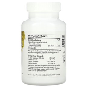 Thành phần vi chất của Thorne Ultimate-E 60 Gelcaps 693749143017