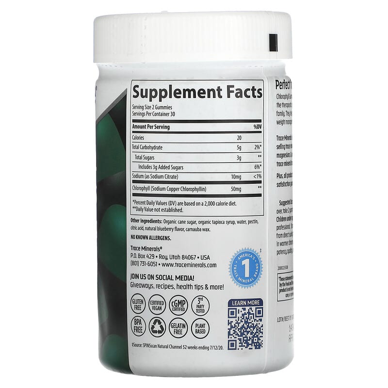 Trace Minerals ® Chlorophyll Gummies Berry 25 mg 60 Gummies 2 Thành phần vi chất của Trace Minerals ® Chlorophyll Gummies Berry 25 mg 60 Gummies 878941007040