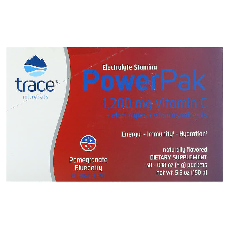 Trace Minerals ® Electrolyte Stamina PowerPak Pomegranate Blueberry 30 Packets 0.18 oz (5 g) Each 2 Thành phần vi chất của Trace Minerals ® Electrolyte Stamina PowerPak Pomegranate Blueberry 30 Packets 0.18 oz (5 g) Each 878941003479
