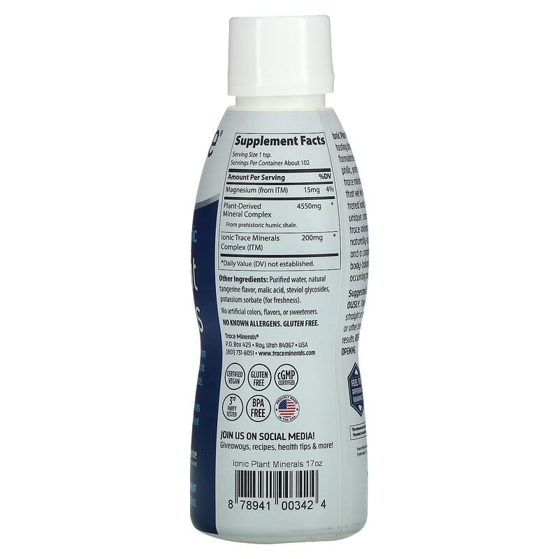 Trace Minerals ® Ionic Plant Minerals Tangerine 17 fl oz (503 ml) 2 Thành phần vi chất của Trace Minerals ® Ionic Plant Minerals Tangerine 17 fl oz (503 ml) 878941003424