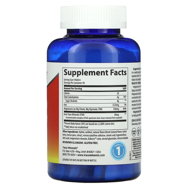Trace Minerals ® Magnesium Chewable Raspberry Lemon 120 Chewable Wafers 2 Thành phần vi chất của Trace Minerals ® Magnesium Chewable Raspberry Lemon 120 Chewable Wafers 878941004988