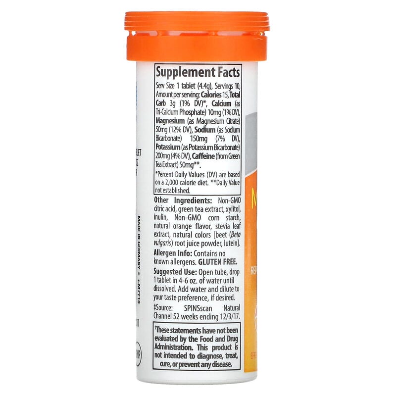 Trace Minerals ® Max Hydrate Energy Effervescent Tablets Orange 1.55 oz (44 g) 2 Thành phần vi chất của Trace Minerals ® Max Hydrate Energy Effervescent Tablets Orange 1.55 oz (44 g) 878941004155