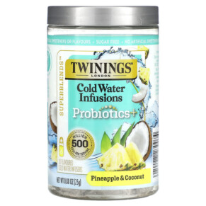 Thực phẩm chức năng Twinings Superblends Cold Water Infusions Probiotics+ Pineapple & Coconut Caffeine Free 10 Flavored Cold Water Infusers 0.88 oz (25 g) 070177230074