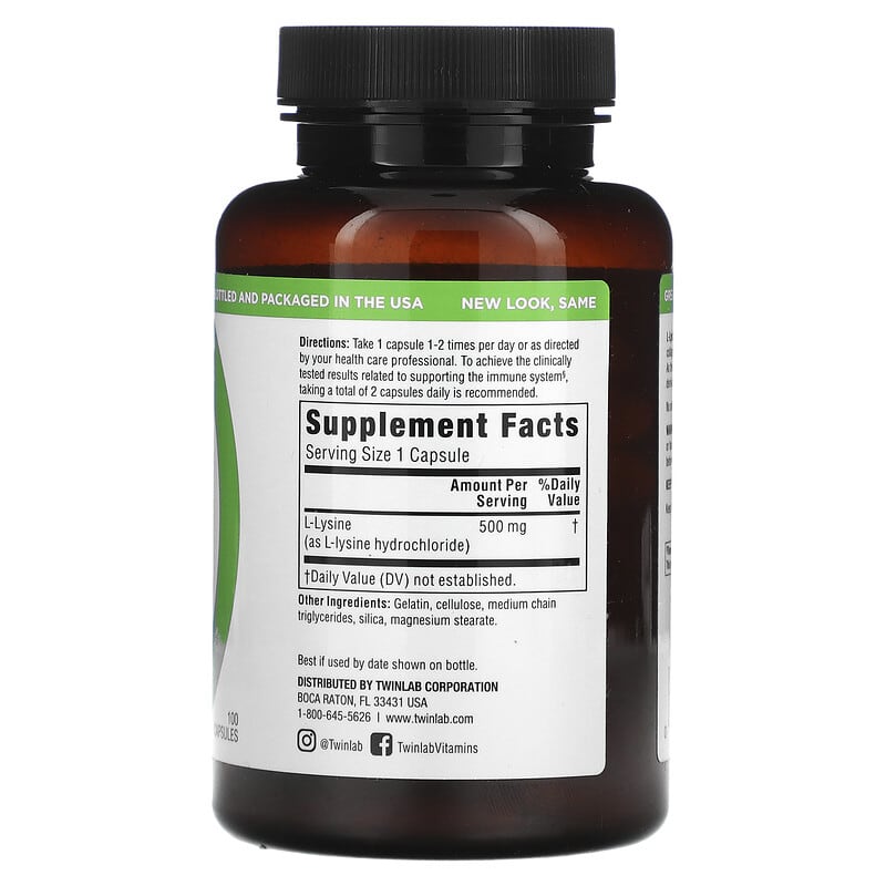 Twinlab L-Lysine 500 mg 100 Capsules 2 Thành phần vi chất của Twinlab L-Lysine 500 mg 100 Capsules 027434001410