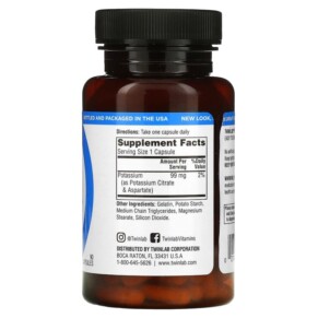 Thành phần vi chất của Twinlab Potassium Caps 90 Capsules 027434010337