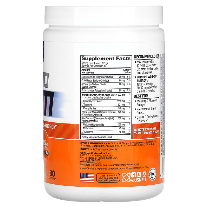 USN Amino Stim Essential Amino Acids + Energy Mango Pineapple 10.05 oz (285 g) 2 Thành phần vi chất của USN Amino Stim Essential Amino Acids + Energy Mango Pineapple 10.05 oz (285 g) 6009544941170