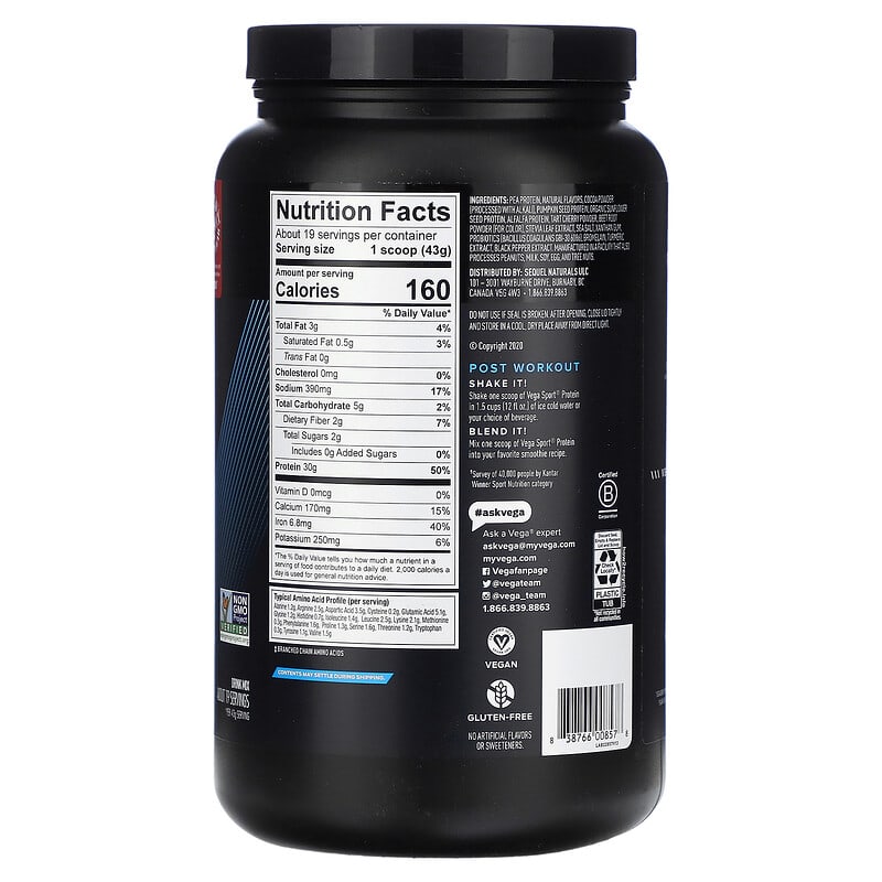 Vega Sport Premium Protein Powder Mocha 28.6 oz (812 g) 2 Thành phần vi chất của Vega Sport Premium Protein Powder Mocha 28.6 oz (812 g) 838766008578
