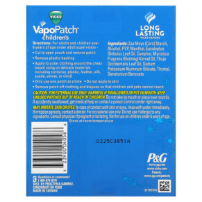 Thành phần vi chất của Vicks Children's VapoPatch 5 Wearable Aroma Patches 323900040588