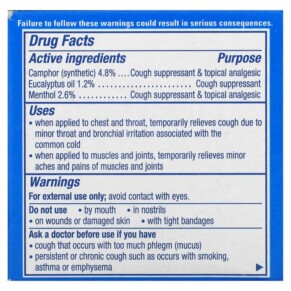 Thành phần vi chất của Vicks VapoRub Cough Suppressant Topical Analgesic Ointment 1.76 oz (50 g) 323900003613