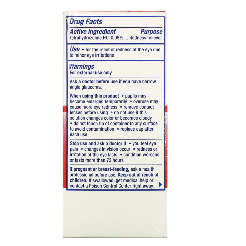 Visine Red Eye Comfort Redness Reliever Eye Drops 1/2 fl oz (15 ml) 2 Thành phần vi chất của Visine Red Eye Comfort Redness Reliever Eye Drops 1/2 fl oz (15 ml) 312547493802