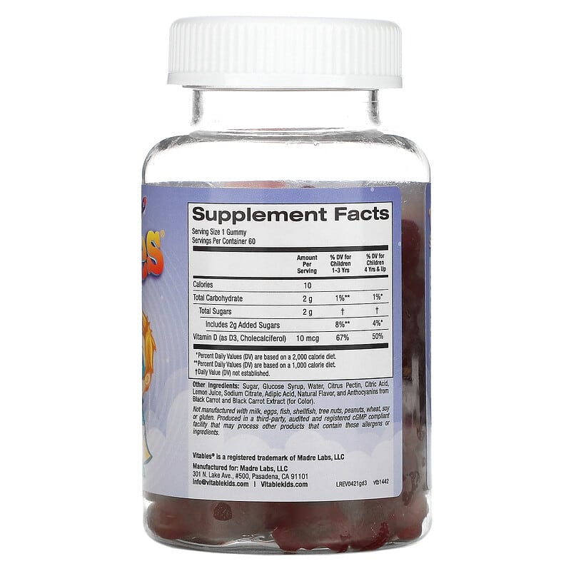 Vitables Gummy Vitamin D3 for Children Gelatin Free Strawberry 60 Vegetarian Gummies 2 Thành phần vi chất của Vitables Gummy Vitamin D3 for Children Gelatin Free Strawberry 60 Vegetarian Gummies 898220014422